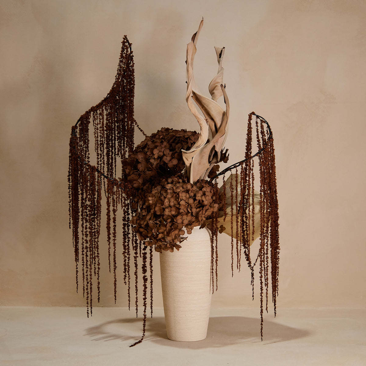 Allure Preserved Hydrangeas & Amaranthus Set in Vase - Brown