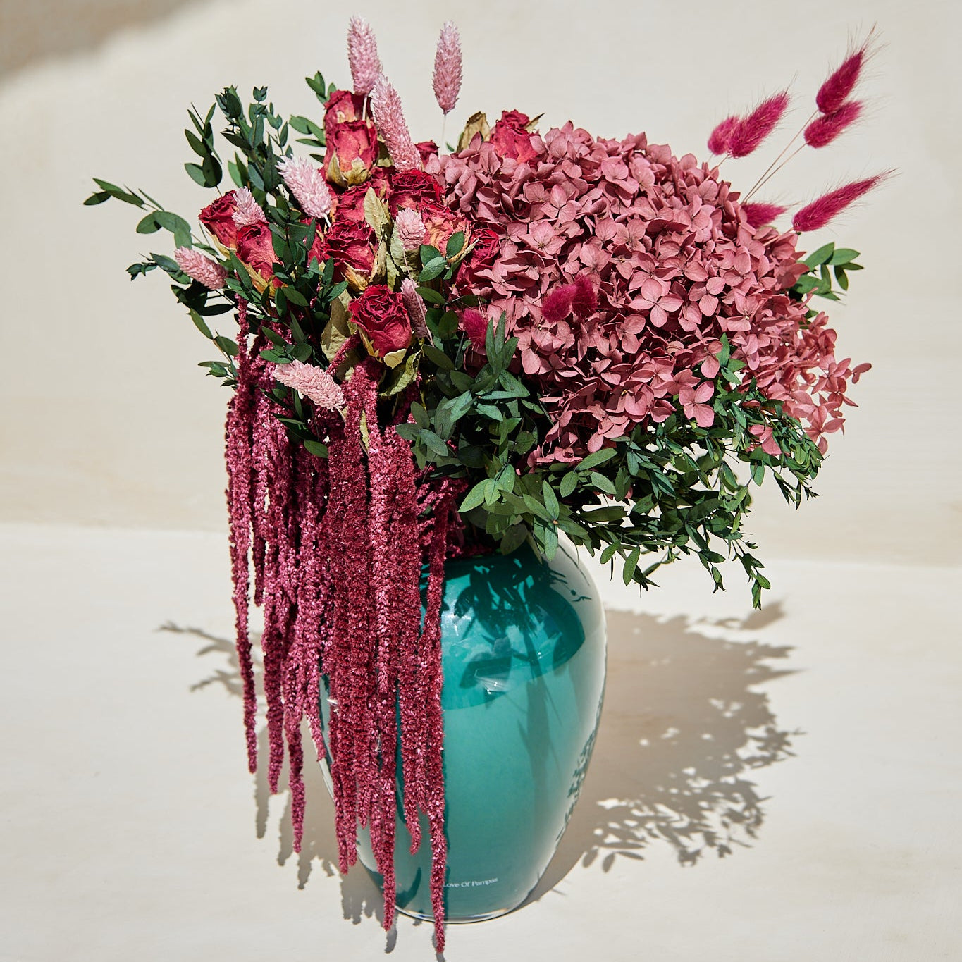 Raspberry Rose Bouquet in Glass Vase