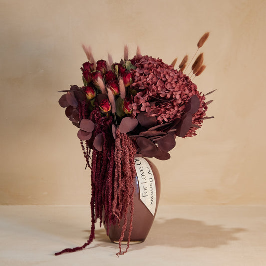 Burgundy Rose Bouquet in Glass Vase
