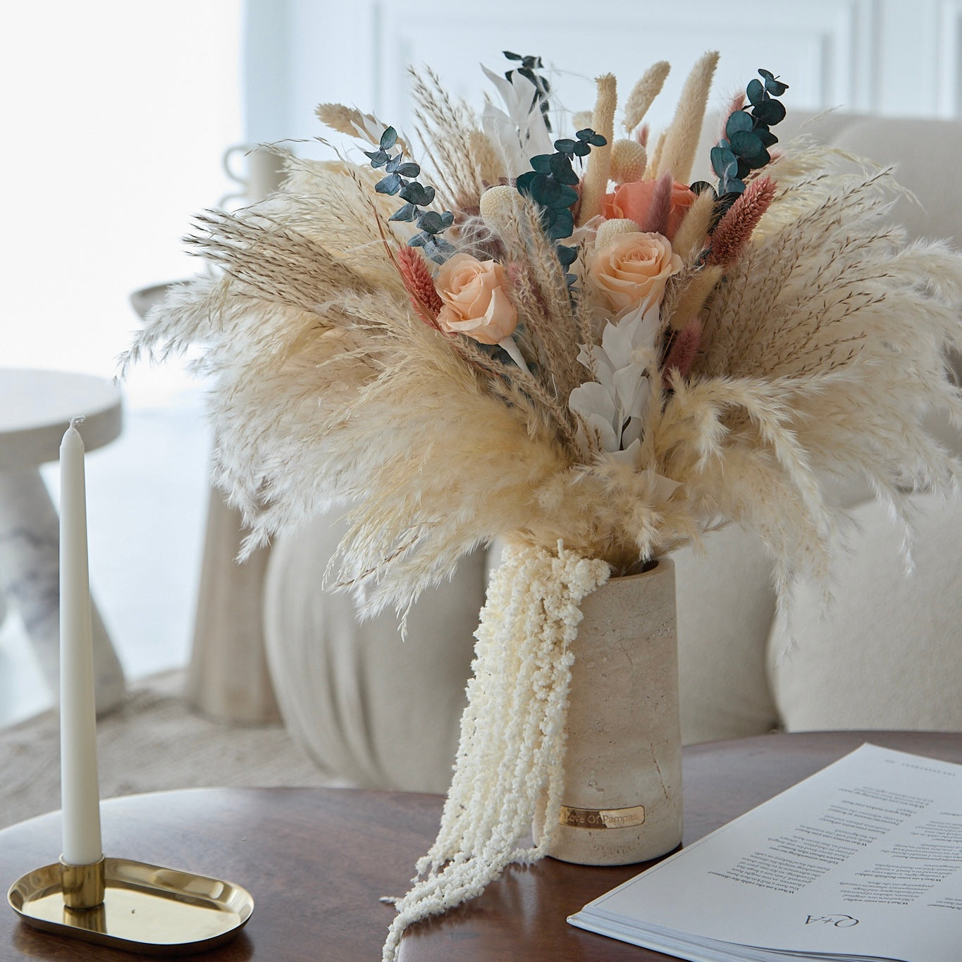 Paris Bouquet with Travertine Vase