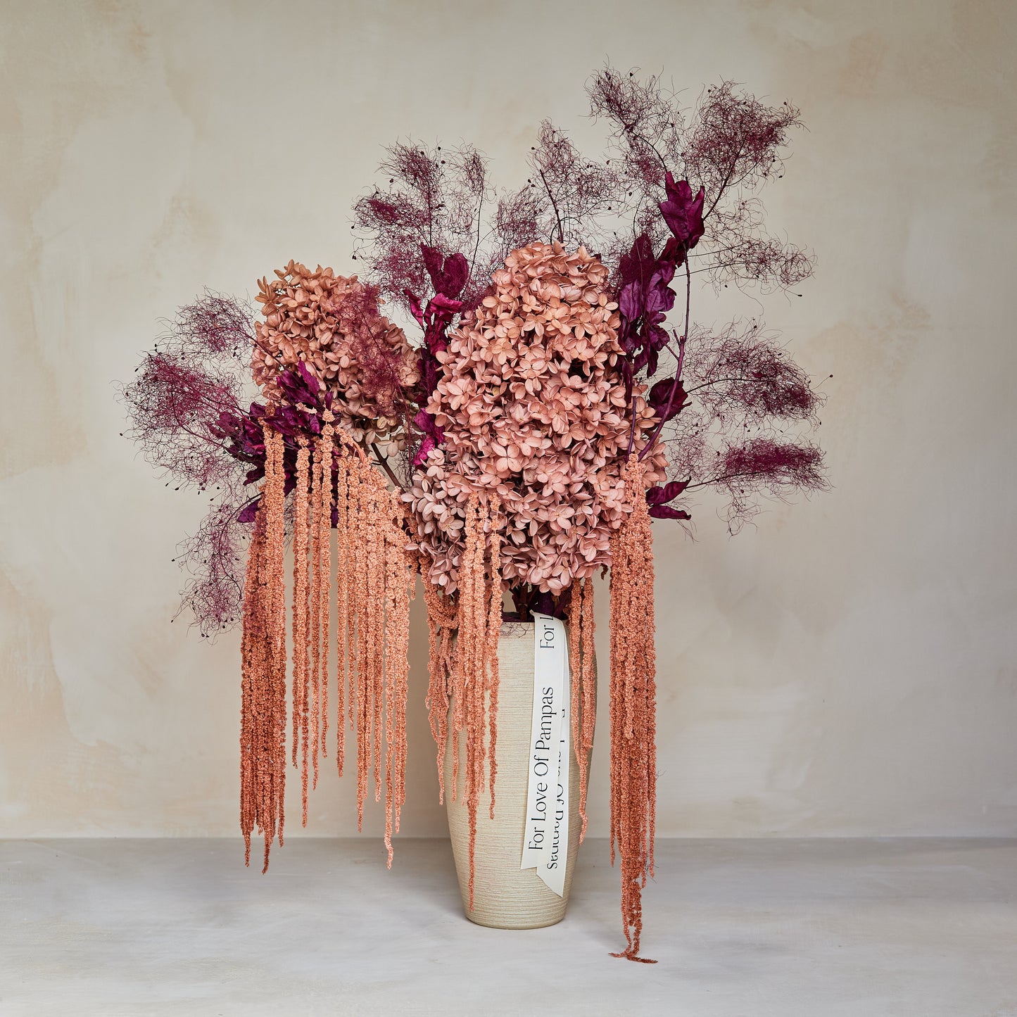 Preserved Hydrangeas & Amaranthus Set in Vase - Mauve