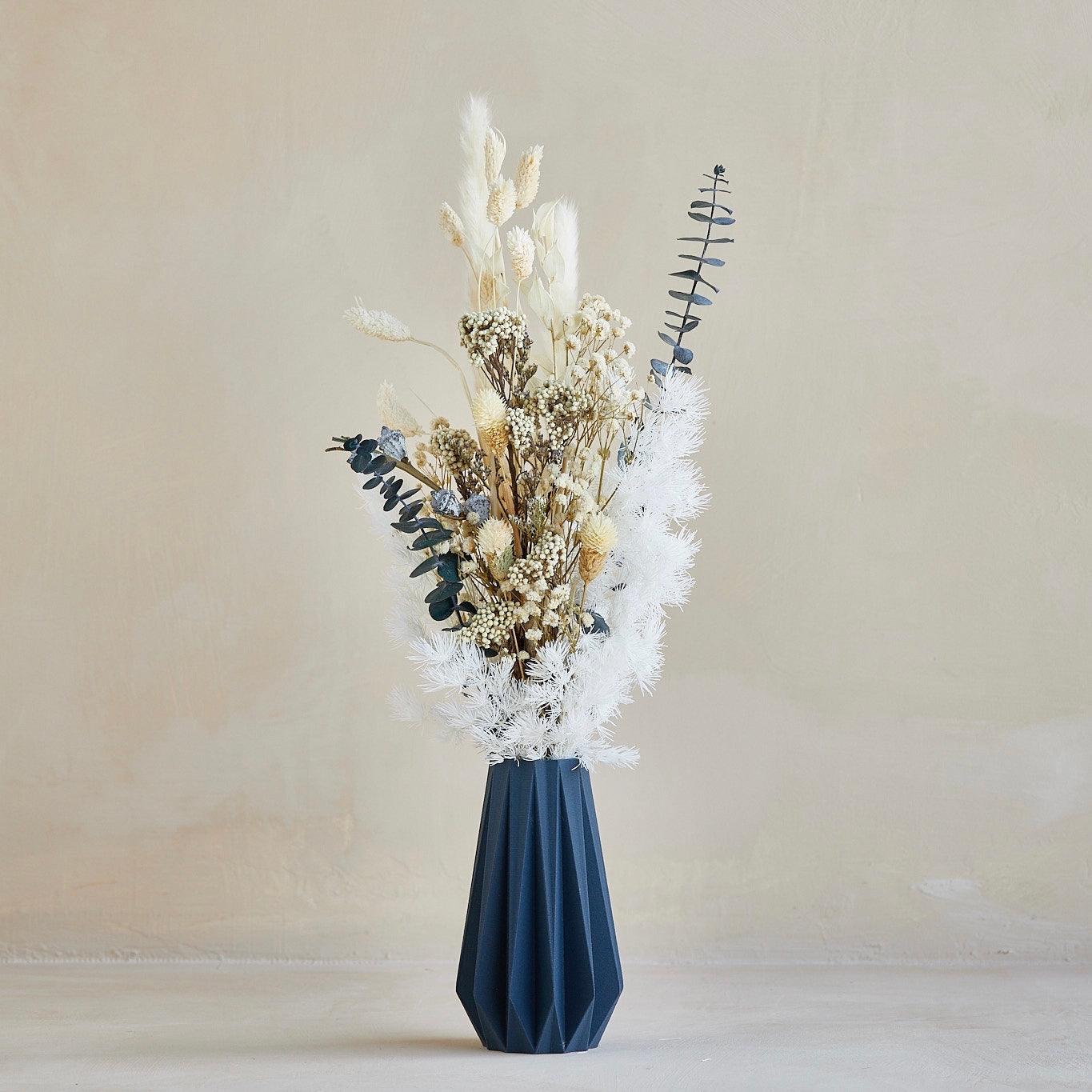 Monochrome Centerpiece + Blue ORIGAMI Vase 6"