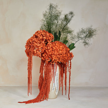 Preserved Hydrangeas & Amaranthus Set in Vase - Burnt Orange