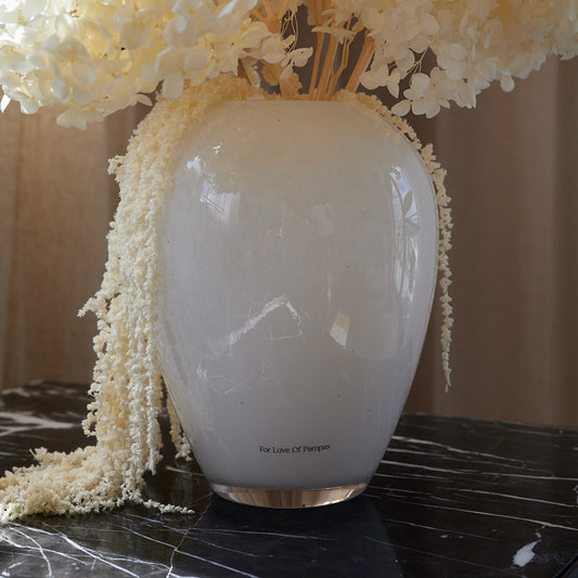 Preserved Hydrangeas & Amaranthus Set in Glass Vase - Cream