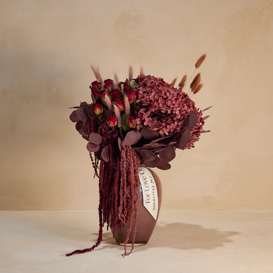Burgundy Rose Bouquet in Glass Vase