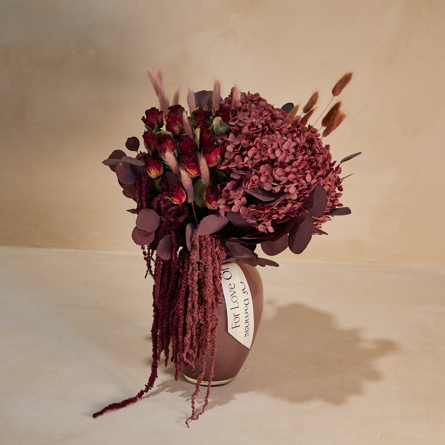 Burgundy Rose Bouquet in Glass Vase